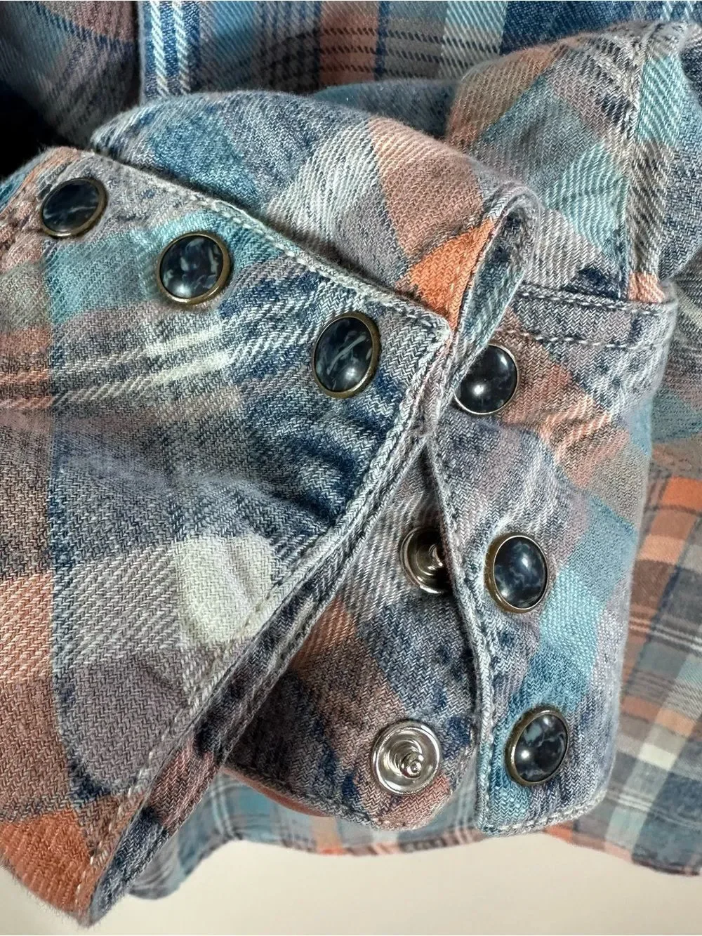 True Religion Blue and Peach Plaid Button-Down Shirt